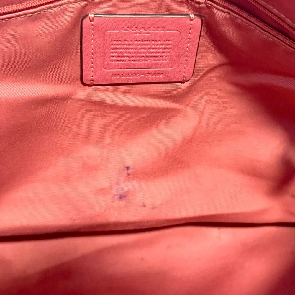 Coach Signature Brown Tote with Pink Trim